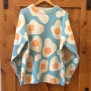 Blue and White Egg Pattern Sweater women’s 2XL heavy to keep you warm fun design